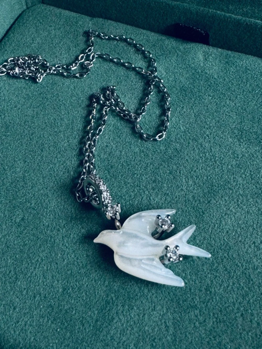 White Dove Pendant Necklace with Silver Accents